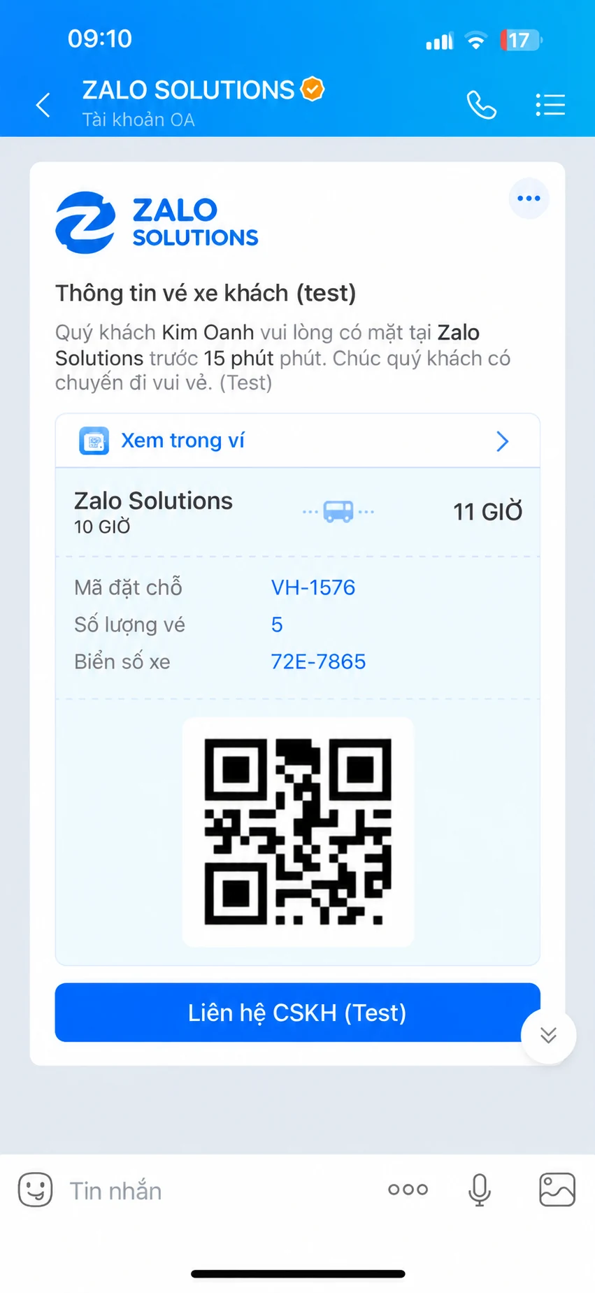 Mẫu tin giao dịch Zalo Solutions
